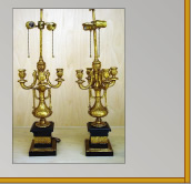 Gold leaf lamps trimmed with matte black